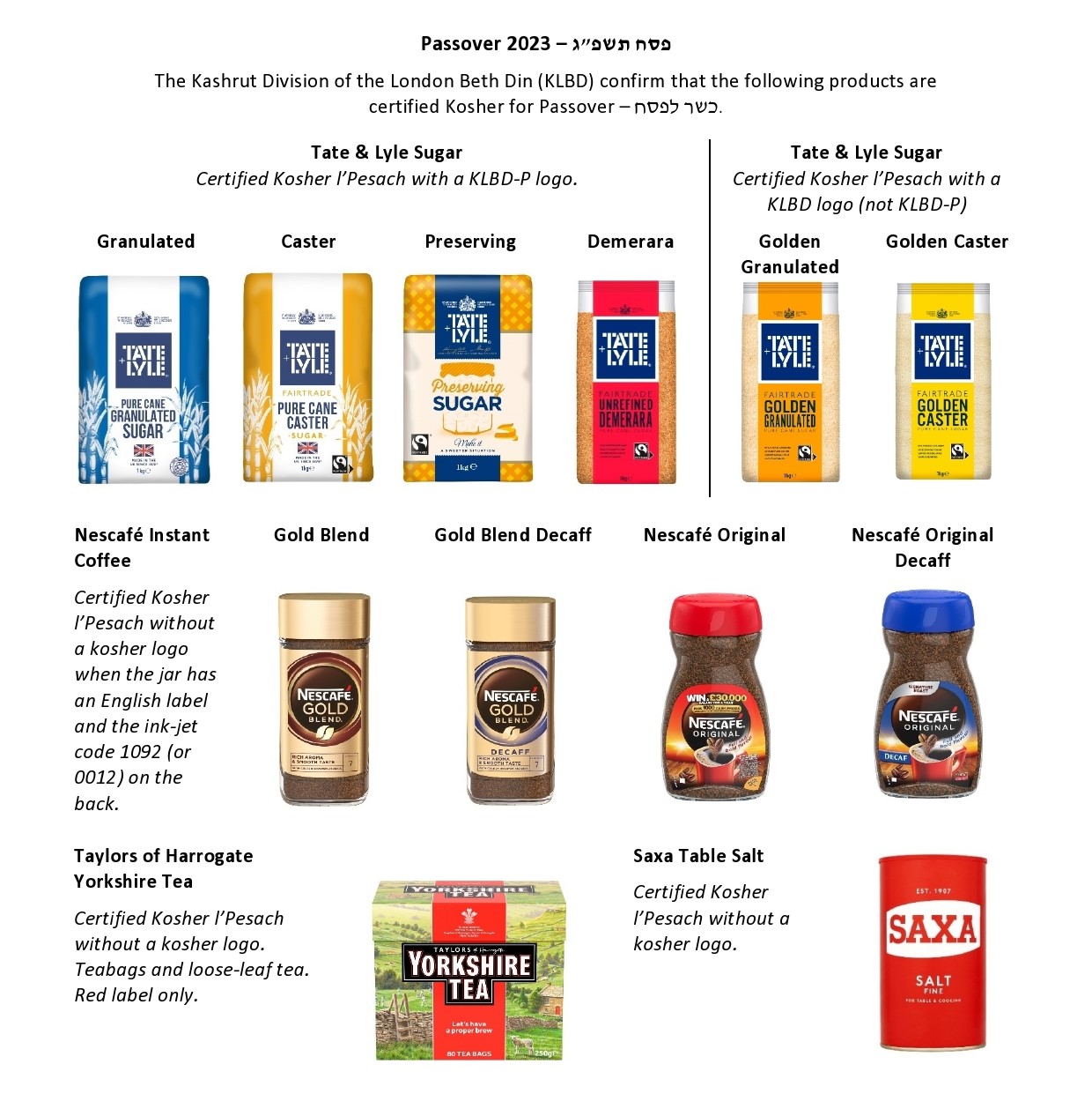 Kosher for Pesach prodcuts